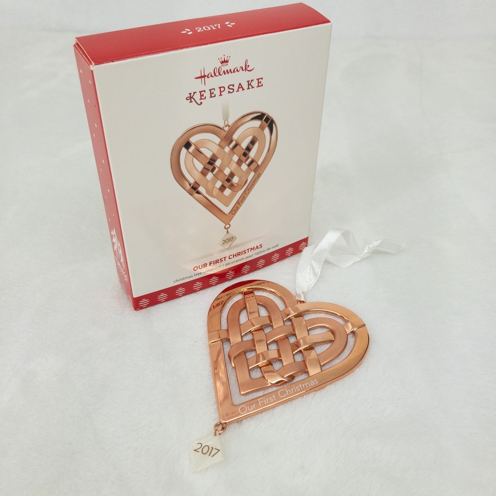 Hallmark‎ Our First Christmas 2017 Heart Ornament Rose Gold Heart Metal Marriage